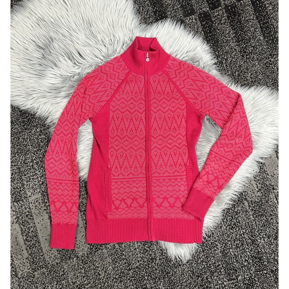 Athleta Cardigan Sweater - Womens XS - Pink & Red - Full Zip - Mock Neck